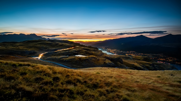 4K New Zealand landscape at sunset