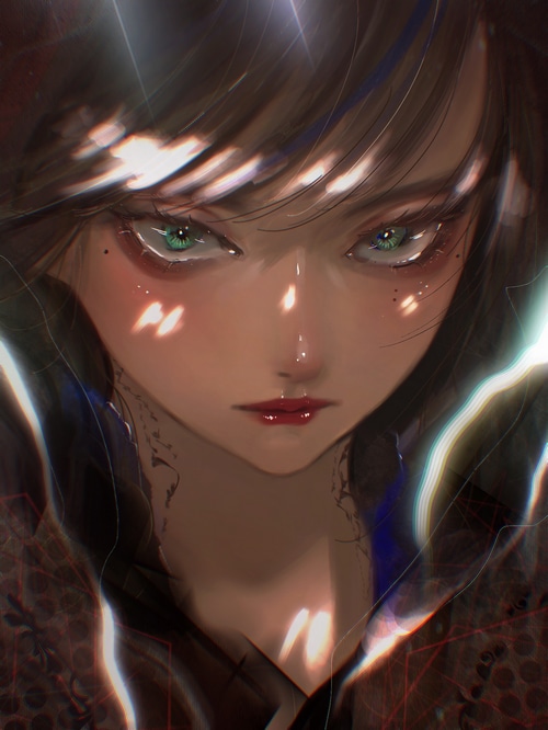 Illustration of a woman with green eyes