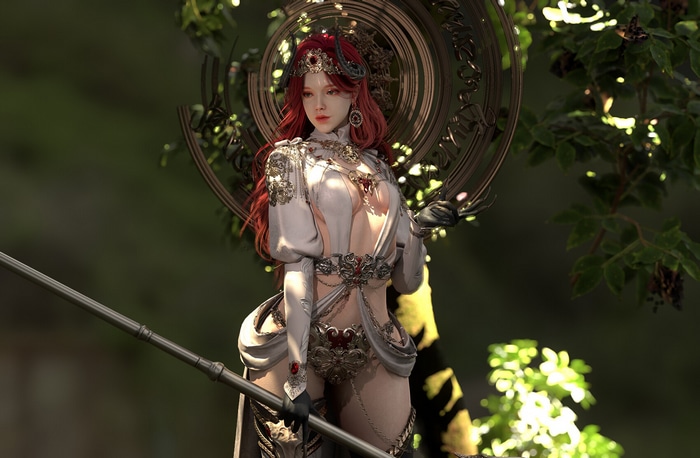 Fantasy redhead demon girl with horns and crown