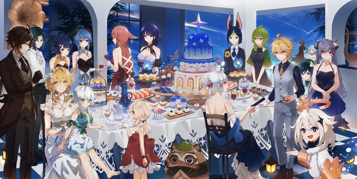 Genshin Impact characters at a party