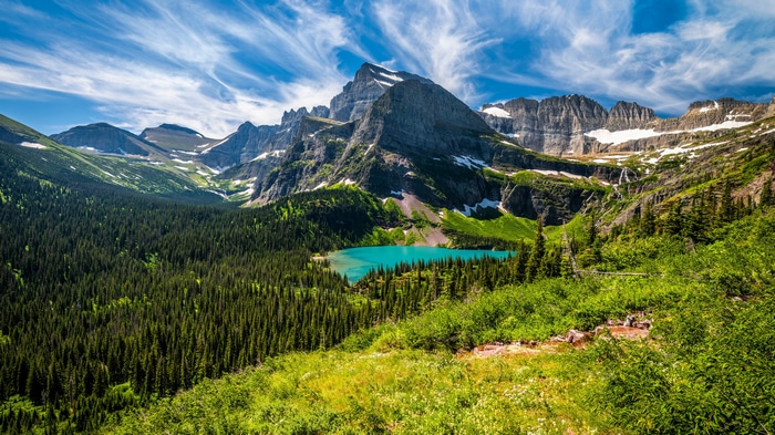 Glacier National Park Mountains Forest Lake