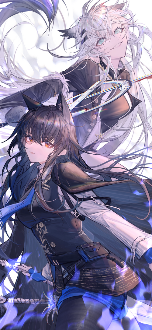 Texas and Lappland from Arknights with wolf ears