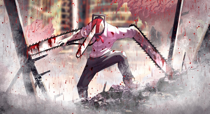 Chainsaw Man Denji in Ruins with Chainsaws