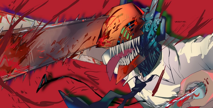 4K Chainsaw Man Denji covered in blood