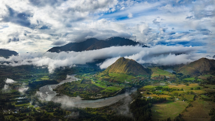 4K aerial view of Queenstown, New Zealand landscape