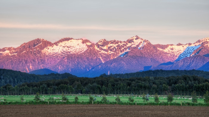 4K landscape of snow-capped mountains in New Zealand