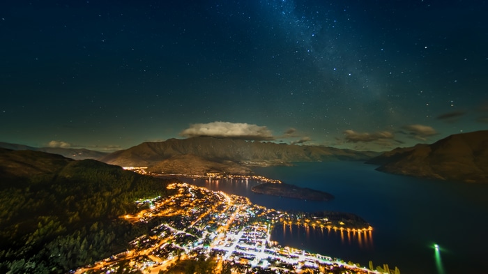 Queenstown New Zealand at Night Under a Starry Sky