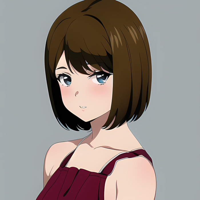 Anime girl with brown hair and blue eyes