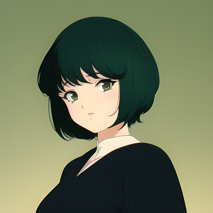 Anime girl with short dark hair and green eyes