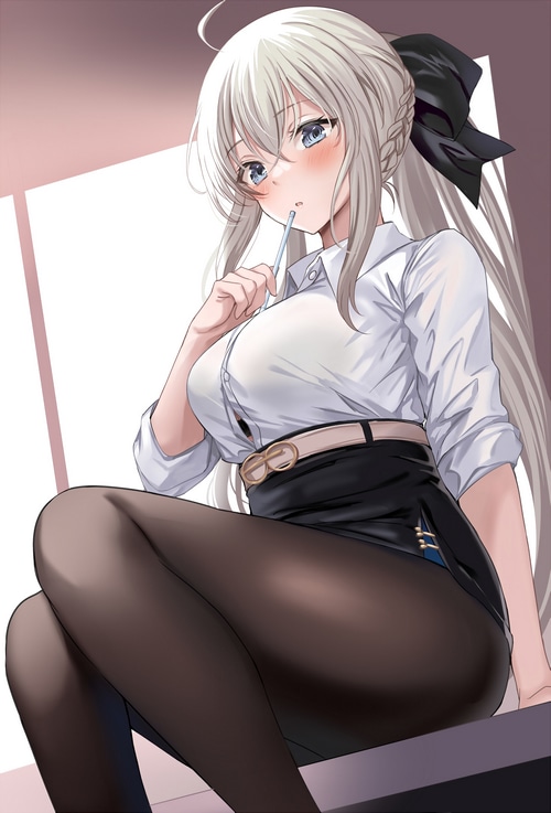 Anime girl with blue eyes and pantyhose