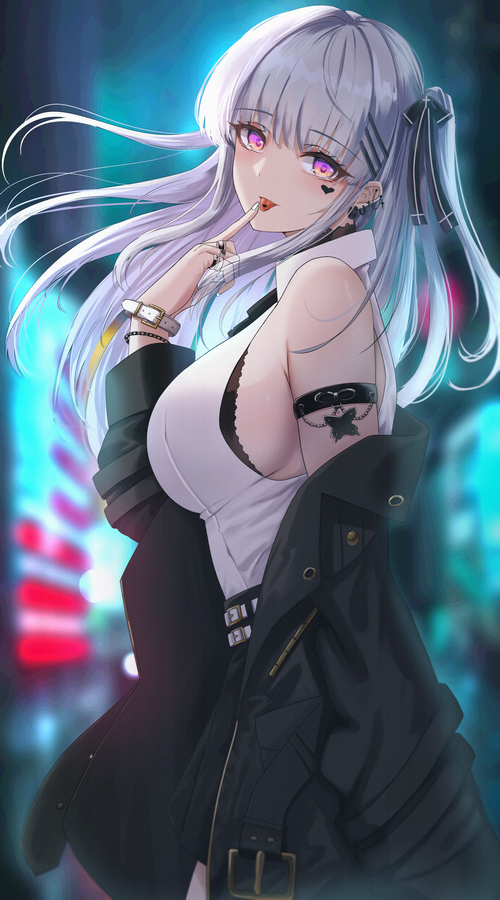 Anime girl with purple eyes and white hair