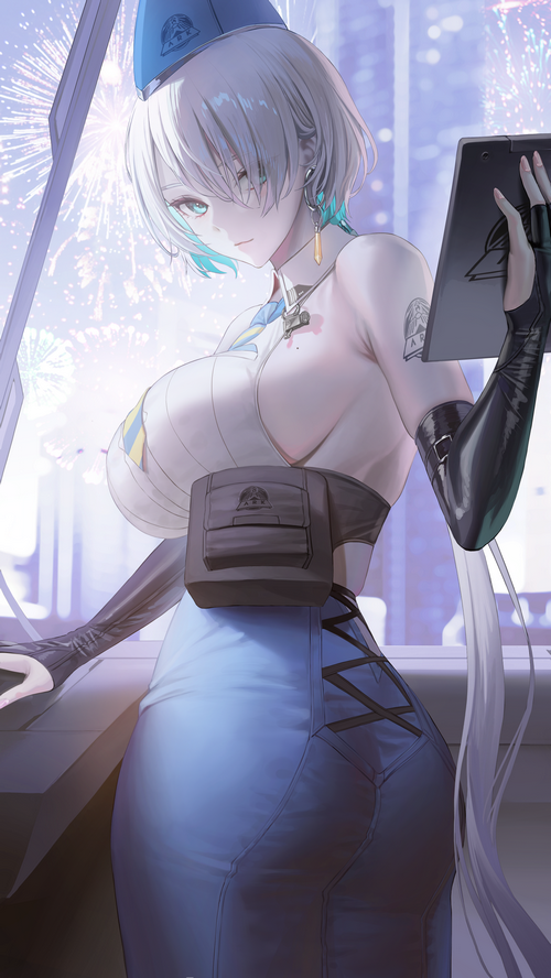 Nikke: The Goddess of Victory character with fireworks