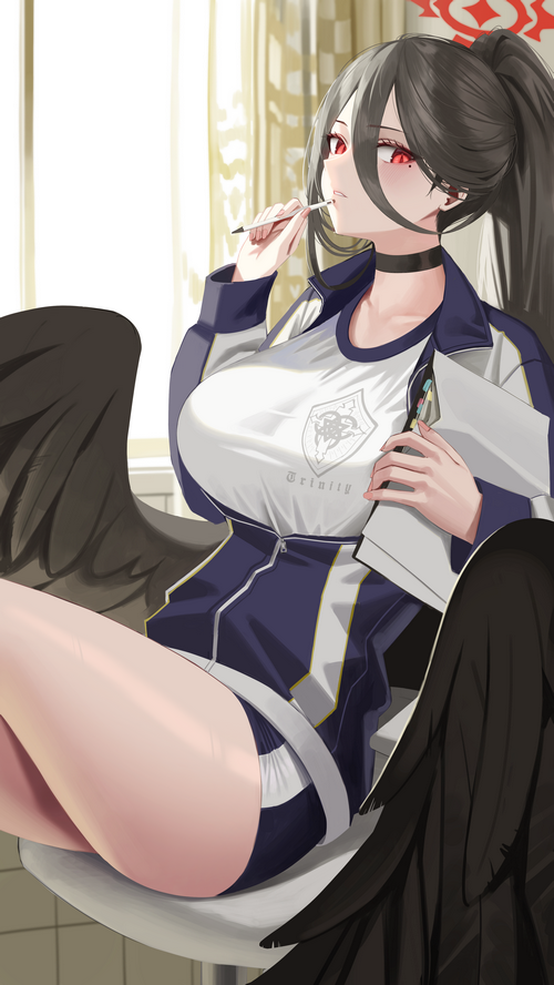 Hanekawa Hasumi with wings in Blue Archive school uniform