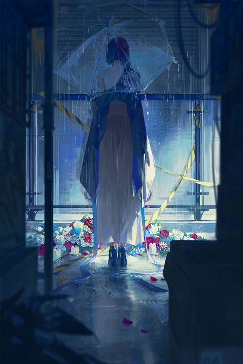 MBCC girl with umbrella in the rain with flowers