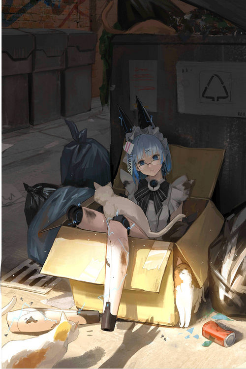 Maid Girl with Cats in Alleyway - Path to Nowhere