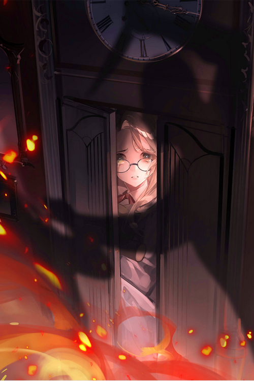 MBCC girl with glasses peeking from a clock