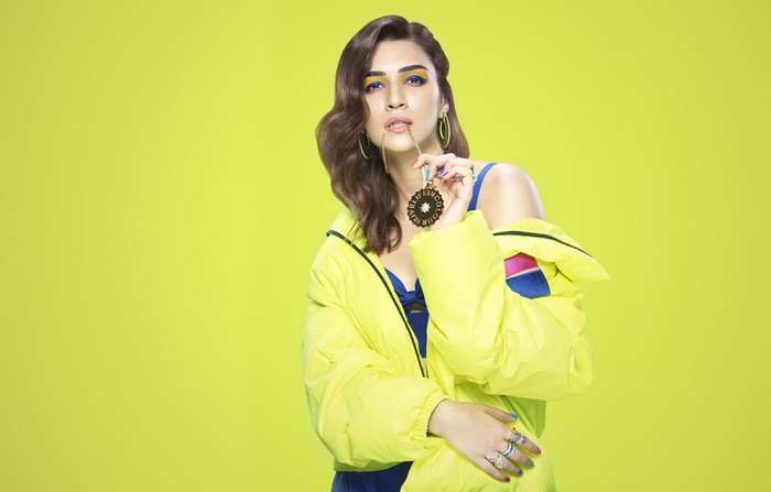 Kriti Sanon in Yellow Jacket with Blue Dress