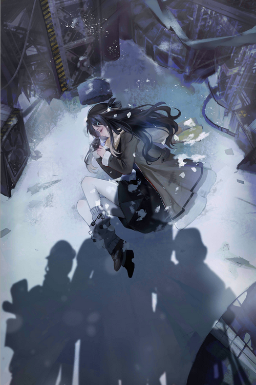 Anime girl sleeping in the snow, Path to Nowhere