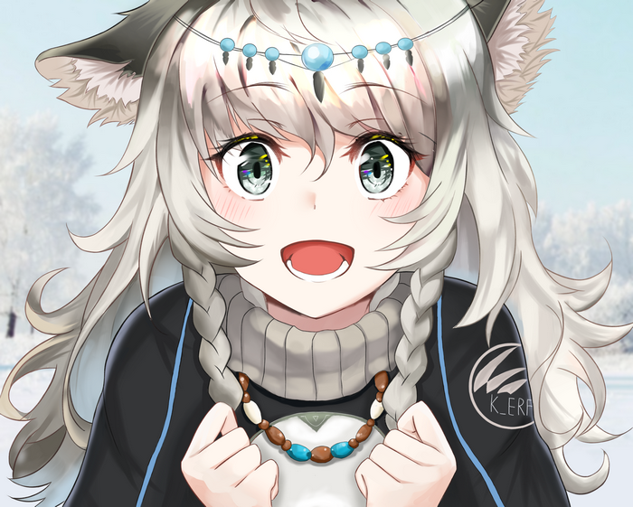 Pramanix from Arknights with animal ears and braids