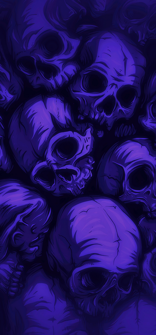 A pile of purple skulls in digital art