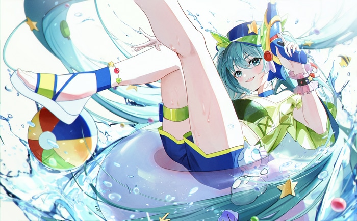 Hatsune Miku with water gun and beach ball