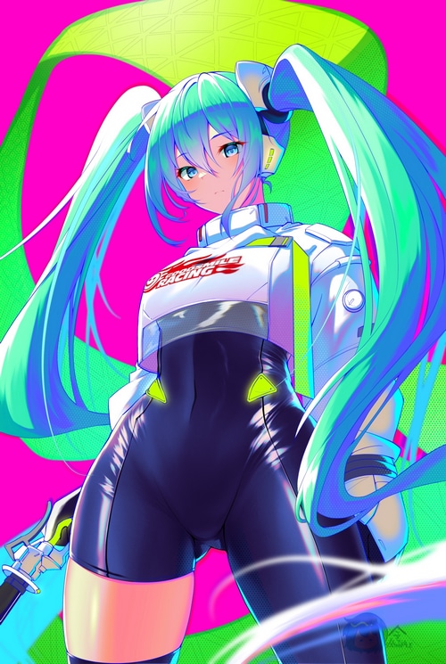 Hatsune Miku in a racing outfit