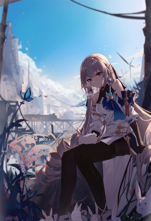 Bronya Zaychik with rabbits and butterfly in Honkai Impact 3rd