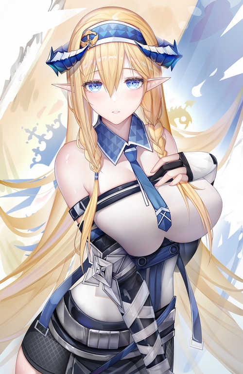 Arknights Saileach with blonde hair and blue eyes