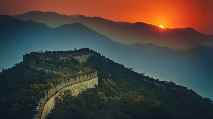 4K Great Wall of China at sunset