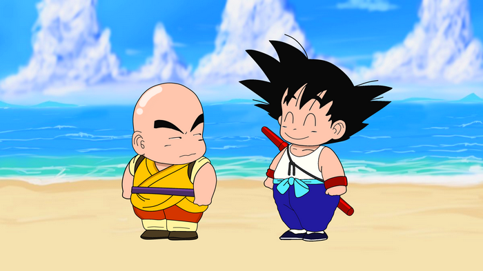 4K Dragon Ball: Son Goku and Krillin on a Beach
