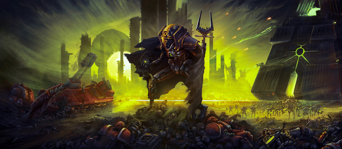 The Silent King leads Necron army in a ruined city