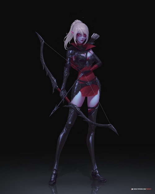 Dark Elf Archer with Bow and Arrows