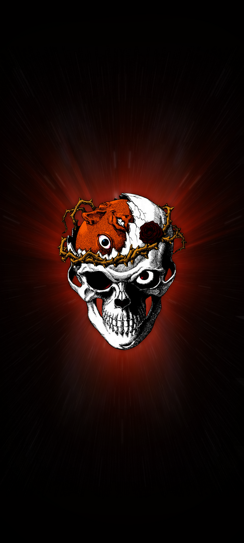 Skull with crown of thorns and rose from Berserk
