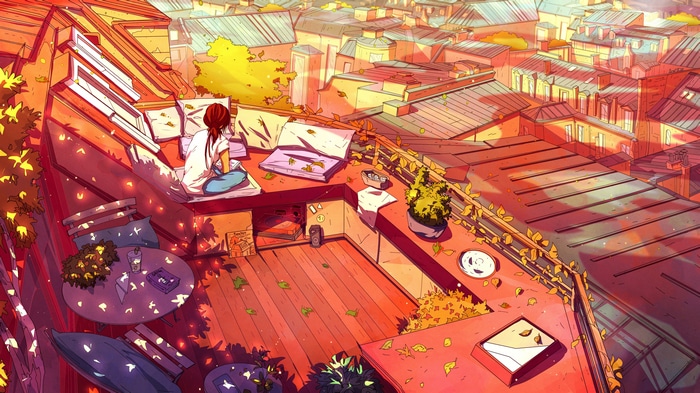 Christian Benavides artwork of a girl on a rooftop