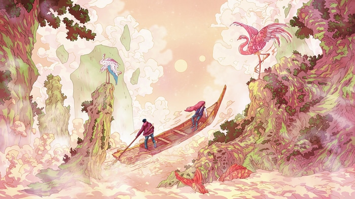 Fantasy art by Christian Benavides with birds and boat