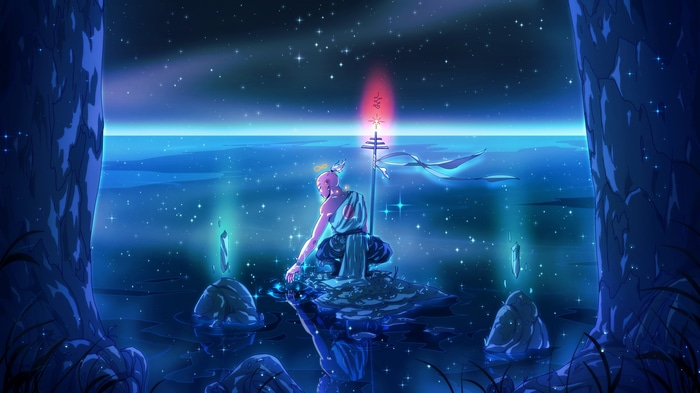 Fantasy Art of a Monk Under a Starry Night Sky