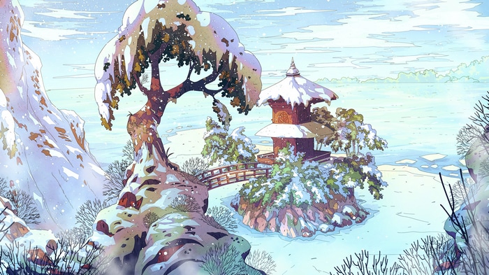 4K snow landscape with Asian architecture