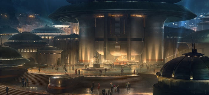 Star Wars futuristic city with people and buildings