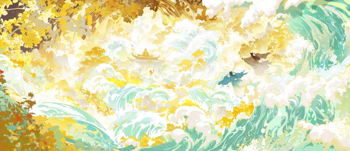 Fantasy art of waves and clouds