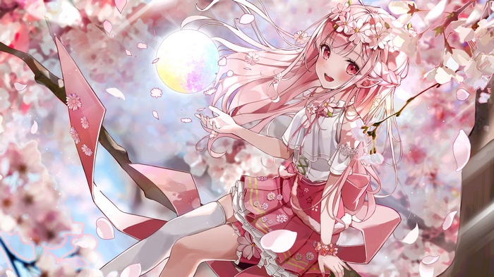 4K Sakura Miko with pink hair and red eyes