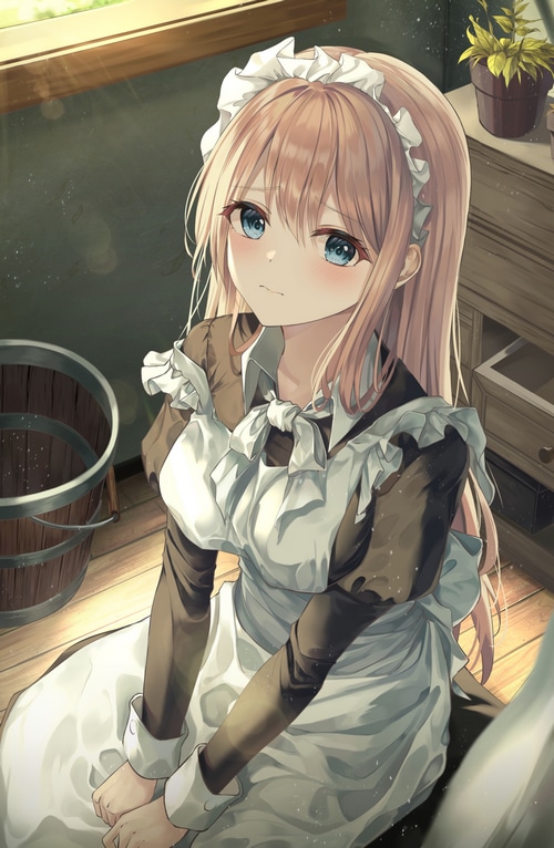 Anime girl in maid outfit with blue eyes