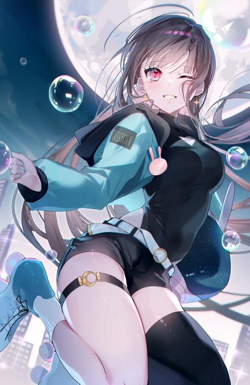 Girl with Moon and Bubbles