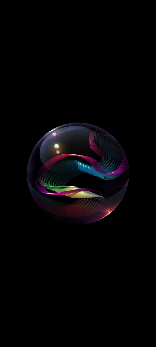 Abstract colorful ribbons inside a bubble