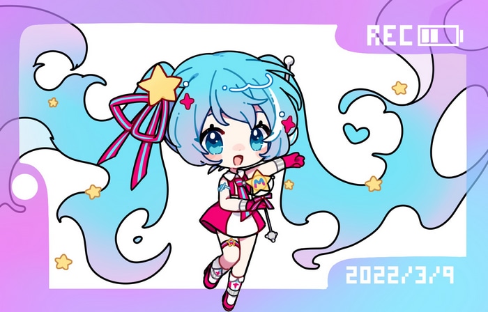 Chibi Hatsune Miku with Twintails and Stars