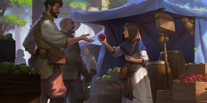 Fantasy Market with People and Apples