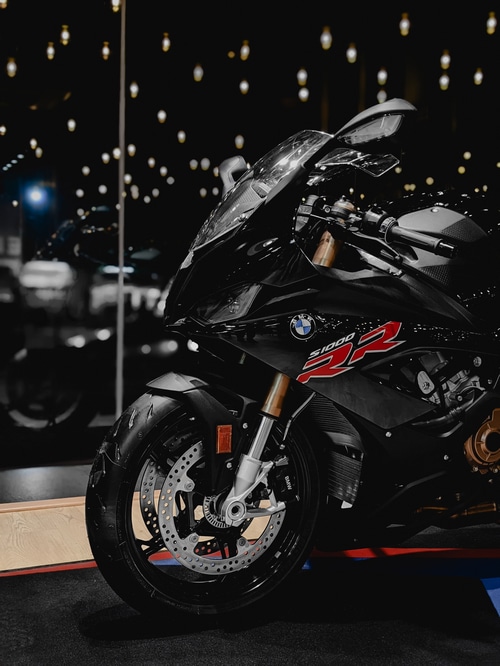 Black BMW S1000RR motorcycle with red accents