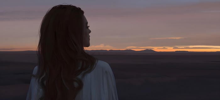 Fantasy girl watching the sunset