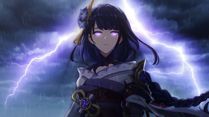 4K Raiden Shogun in lightning storm