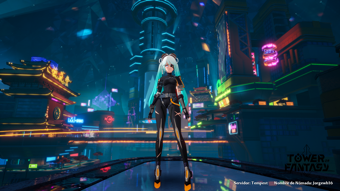 Tower of Fantasy character in a futuristic city