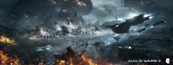 Halo Wars 2 concept art of a large-scale battle